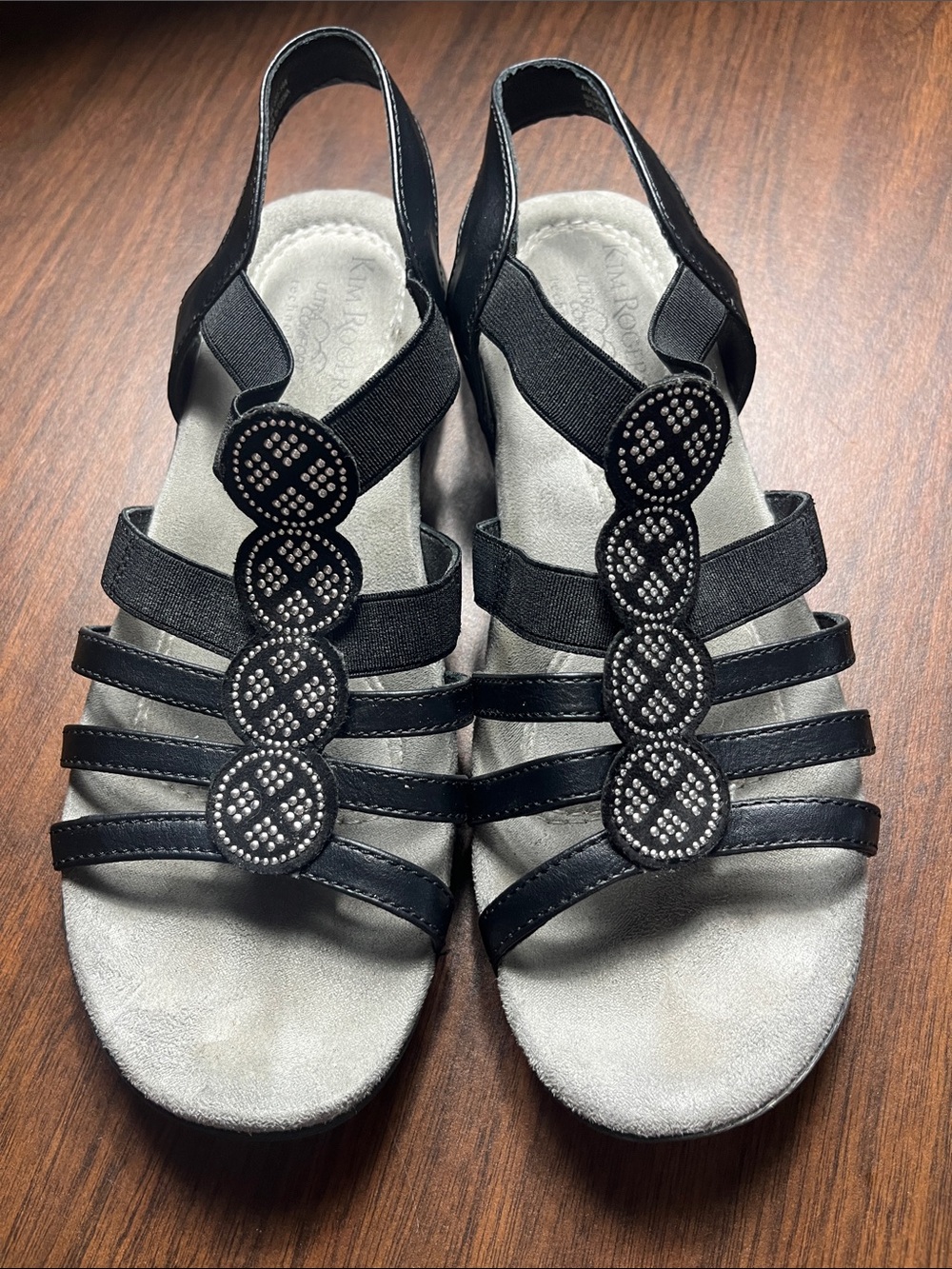 Kim Rogers Black Strappy Slingback Sandals with Decorative Stud Circles